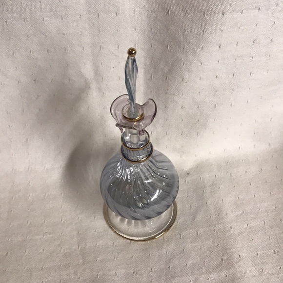 Beautiful Blue Swirl Glass Perfume Bottle with Gold Trim. Has the long Dauber. - Picture 3 of 5